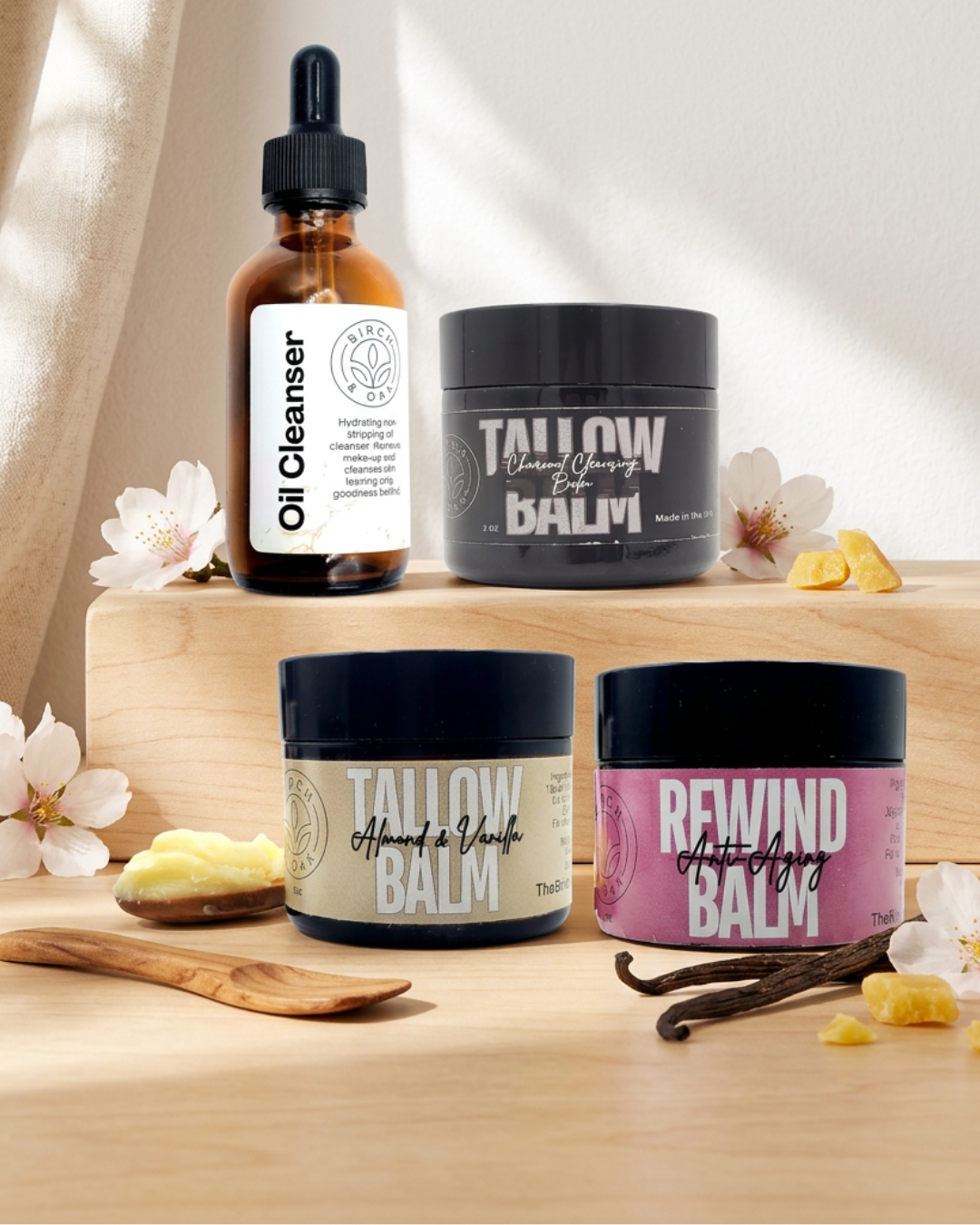 The Complete Tallow Skincare Routine | Cleanse, Exfoliate, Moisturize + Rewind Anti-Aging by Birch & Oak
