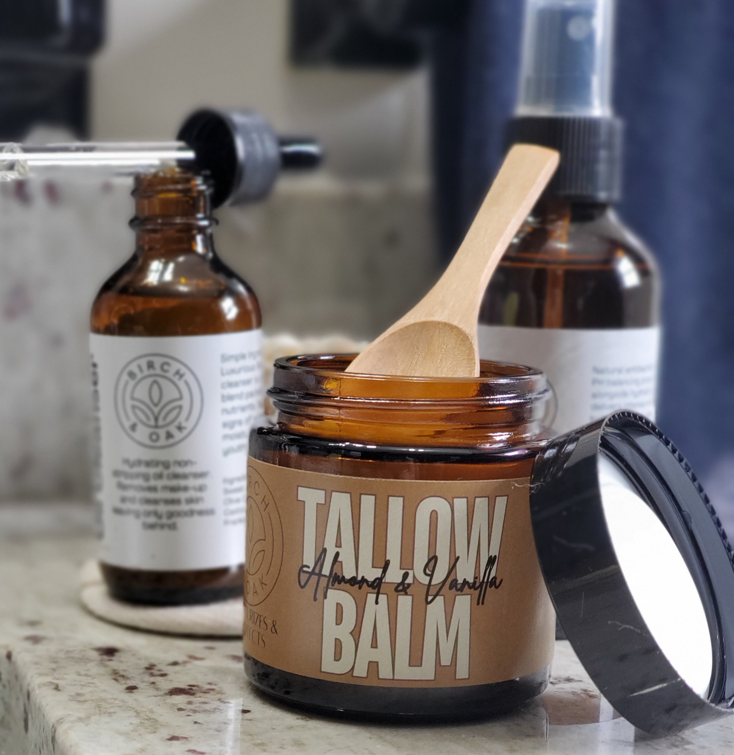 Birch & Oak natural skincare set flat lay